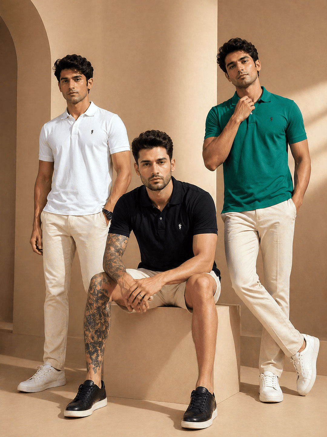 Men’s Textured Polo Collar T-Shirt Combo (Pack of 3)