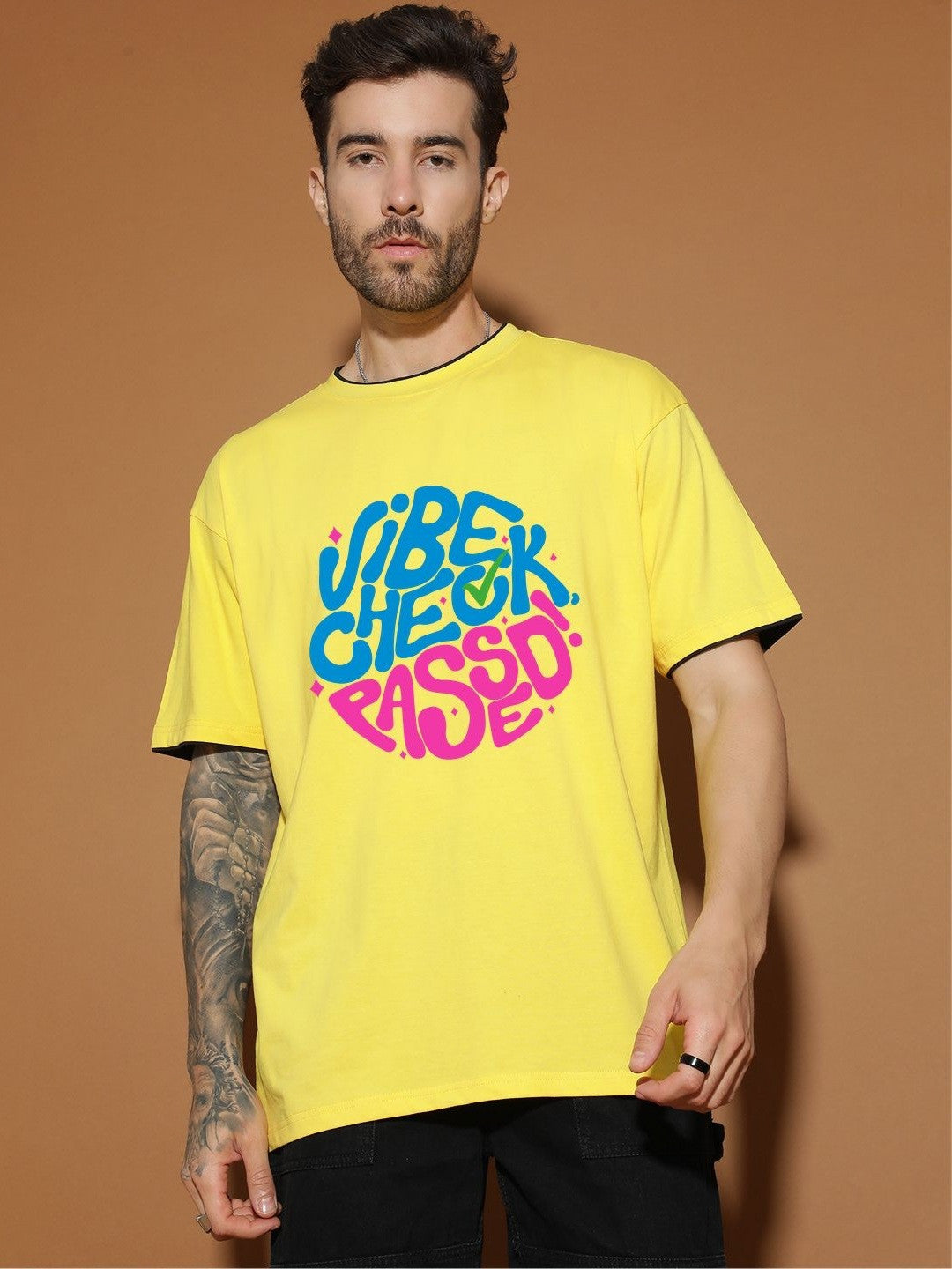 Men Typography Printed Round Neck Cotton Oversized T-shirt