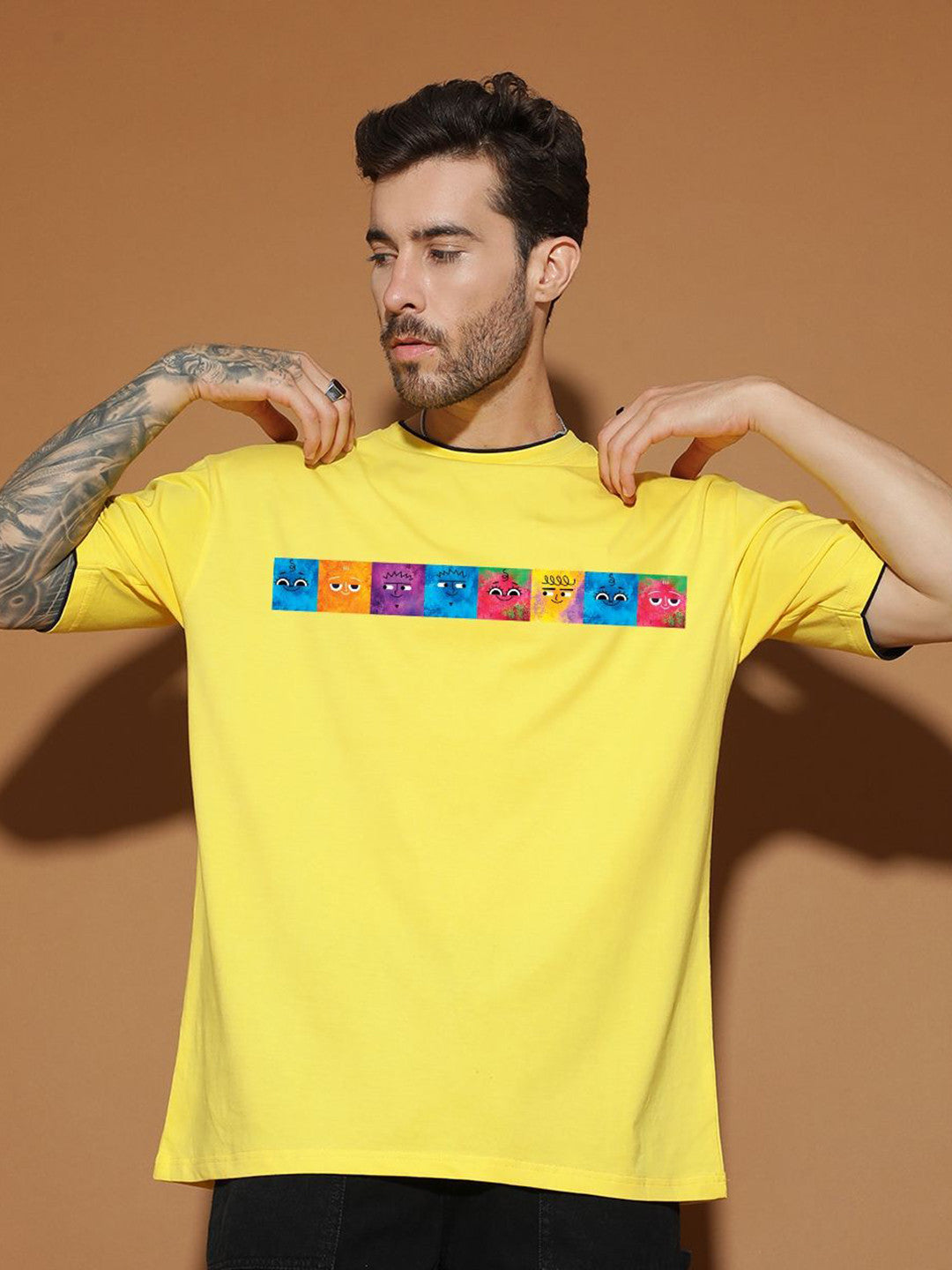 Men Graphic Printed Round Neck Cotton Oversized T-shirt